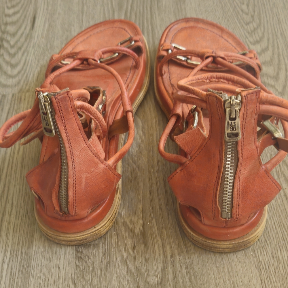 Airstep / A.S.98 Orange Leather Lace-Up Back-Zip Sandals - Picture 3 of 11
